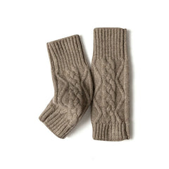 Soft Cable-Knit Cashmere Wrist Warmers Fingerless Gloves