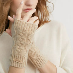 Pure Cashmere Knit Fingerless  Gloves Women Arm Warmer