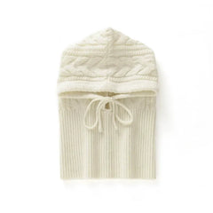 Windproof Cable-Knit Pure Cashmere Ribbed Hood with Drawstrings