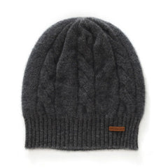 Cable-Knit Cashmere Soft Warm Beanie Hat Twisted Flower Cap