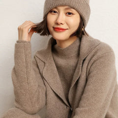 Lapel Button Front Knit Cashmere Sweater Cardigan Jacket with Collar