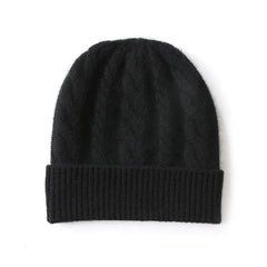Warm Ribbed Classic Cable-Knit Pure Cashmere Beanie Hat