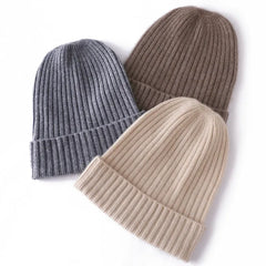 Classic Knit Winter Cashmere Ribbed Beanie Hat