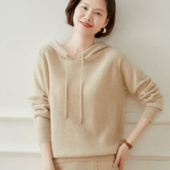 Casual Drawstring Pullover Loose Fit Cashmere Hoodie Sweater