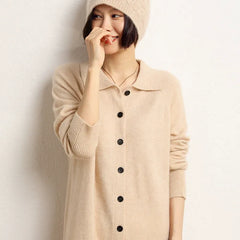 Button-Front Knit Dress with Collar Cashmere Long Sweater Dress