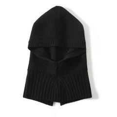 Knitted Hooded 100% Cashmere Hat with Ribbed Hem Loop Scarf