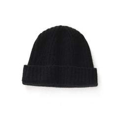 Chunky Ribbed Cashmere Beanie Hat Fold Over Knitted Cap