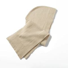 Cashmere Knit Hooded Scarf Wrap with Ribbed Trim Hat