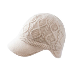 Cashmere Cable-Knit Baseball Cap with Visor Winter Beret