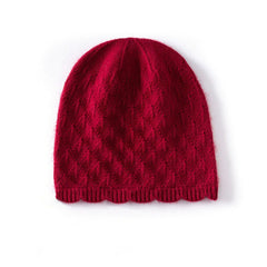 Diamond Winter Textured Knitted Cashmere Cap Soft Warm Beanie Hat