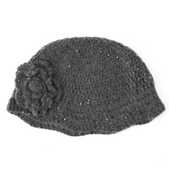 Hand-Crocheted Pure Cashmere Beanie Cap with Flower