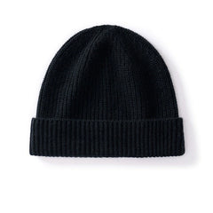Basic Ribbed Cashmere Beanie Knit Fold-Over Thicken Winter Hat