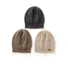 Cable-Knit Cashmere Soft Warm Beanie Hat Twisted Flower Cap