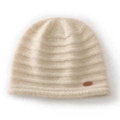 Ribbed Knit Hat Stripe Cashmere Beanie Bonnets for Women