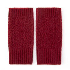 Ribbed Cuffs Diamond-Knit Cashmere Fingerless Gloves Mittens
