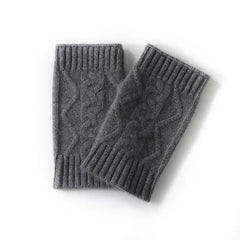 Thicken Cable-Knit Pure Cashmere Fingerless Gloves Hand Warmers