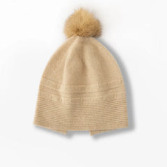 Winter Warm Knitted Hat Cashmere Beanie with Fur Pom-Pom