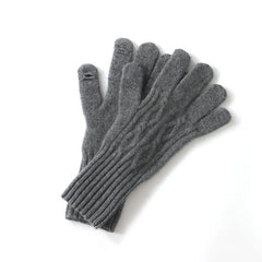 Women's Pure Cashmere Cable Knit Mitten Full Finger Gloves
