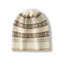Fair Isle Inspired Pattern Cashmere Beanie Knit Hat Unisex
