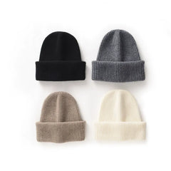 Double-Layer Thickened Cap Warm Knitted Ribbed Pure Cashmere Hat