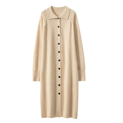 Button-Front Knit Dress with Collar Cashmere Long Sweater Dress