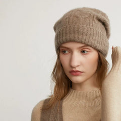 Cashmere Slouchy Ribbed Beanie Bonnet Hat Warm Caps