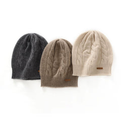 Cable-Knit Cashmere Soft Warm Beanie Hat Twisted Flower Cap