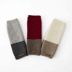 Two Tone Ribbed Knit Cashmere Fingerless Arm Warmers Gloves