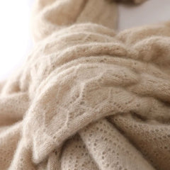 Soft Winter Wrap Cashmere Scarf with Scalloped Edges