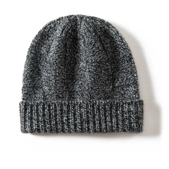 Ribbed Cashmere Checkerboard Knit Cuffed Beanie