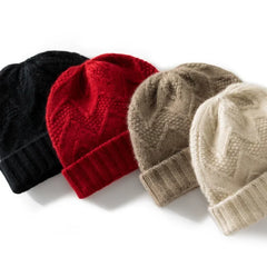 Pure Cashmere Beanie Warm Soft Knitted Outdoor Ribbed Cuff Hat