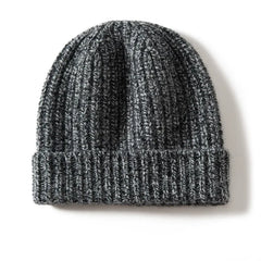Warm Ribbed Cashmere Beanie Cap Knit Hat with Folded Cuff