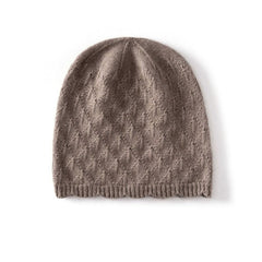 Diamond Winter Textured Knitted Cashmere Cap Soft Warm Beanie Hat