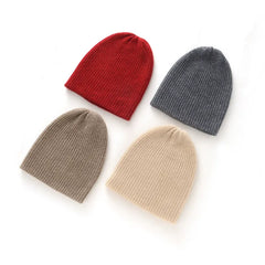 Winter Hat Pure Goat Cashmere Rib-Knit Beanie Hat For Women