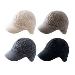 Cashmere Cable-Knit Baseball Cap with Visor Winter Beret