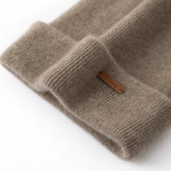 Double-Layer Cashmere Beanie Knit Unisex Hat with Fold-Over Cuff