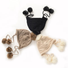 Knitted Thickened Pom Pom Cashmere Hat Trooper Style Ear Warmer