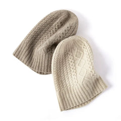 Pure Cashmere Hat Women Winter Knitted Twisted Flower Cap Beanies