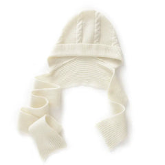 Cable-Knit Ribbed Cashmere Winter Hat with Wrap Scarf with Ties