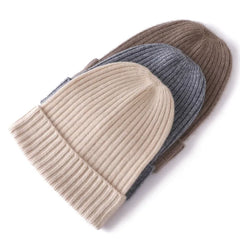 Classic Knit Winter Cashmere Ribbed Beanie Hat