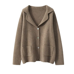 Lapel Button Front Knit Cashmere Sweater Cardigan Jacket with Collar