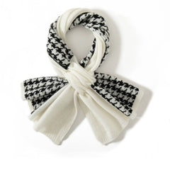 Cashmere Snood Thick Warm Knitted Houndstooth Bow Scarf
