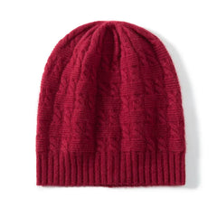 Classic Cable-Pattern Pure Cashmere  Knitted Brimless Hat