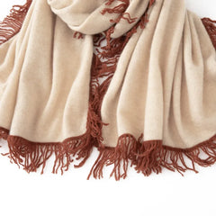 Soft Large Fringed Knitted Cashmere Shawl Warm Color-block Scarf