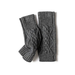 Soft Cable-Knit Cashmere Wrist Warmers Fingerless Gloves