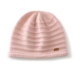 Ribbed Knit Hat Stripe Cashmere Beanie Bonnets for Women