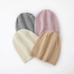 Cashmere Knit Slouchy Cable Beanie Ribbed  Hat