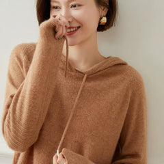 Casual Drawstring Pullover Loose Fit Cashmere Hoodie Sweater