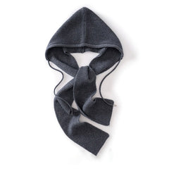 Cashmere Knit Wrap Hooded Scarf Hat Windproof with Drawstrings