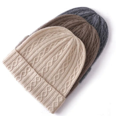 Women&Men Winter Hat Pure Cashmere Knitted Cable Beanie Bonnet